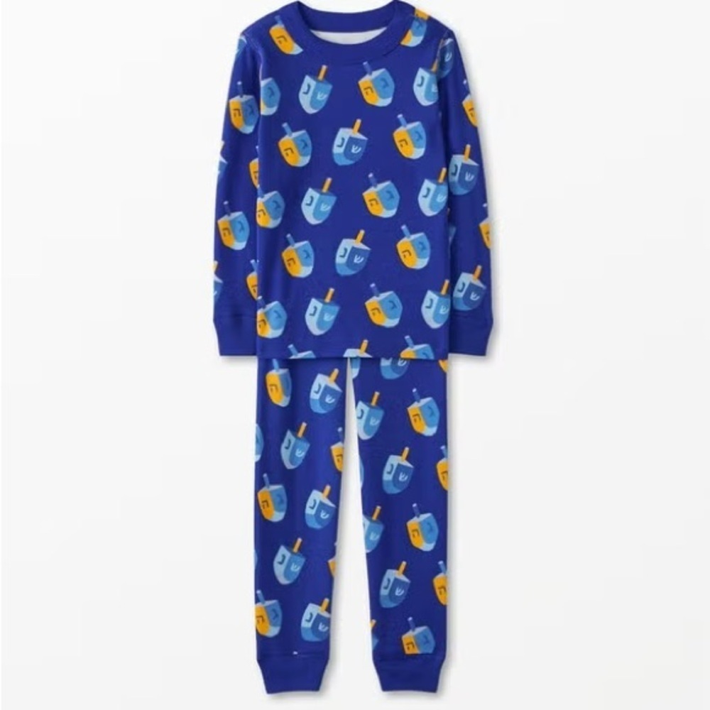 Hanna Andersson Blue Long John Cotton Pajamas Hanukkah Dreidel Print 3T/90